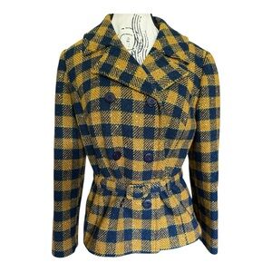 Vintage Pendleton 50s/60s 100% Wool Belted Peplum Jacket Sz S Buffalo Check